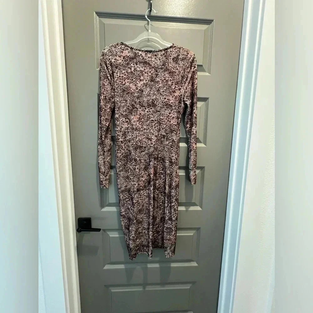 T Tahari Brown Mauve Print Dress Size Medium
